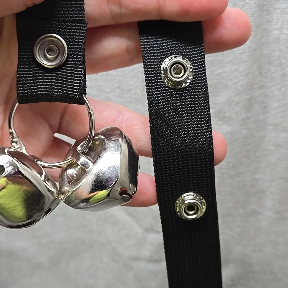 Dog Potty Bells, Set Of 2, Black Webbing, Adjustable Length, 7 Bells Each